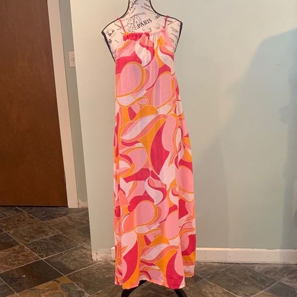 Rachel Zoe Pink and Orange Maxi Dress Sleeveless Long Sundress Women’s Small - Picture 1 of 9